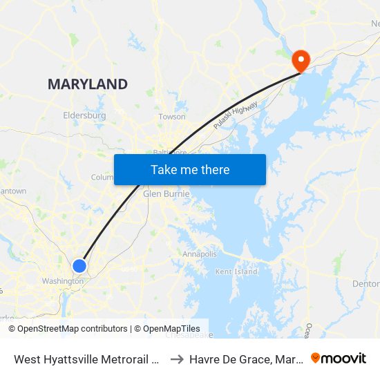 West Hyattsville Metrorail Station to Havre De Grace, Maryland map