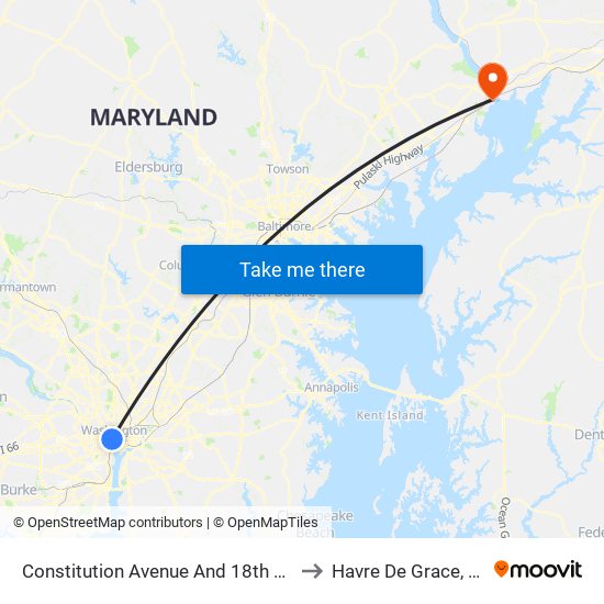 Constitution Avenue And 18th Street NW (Eb) to Havre De Grace, Maryland map