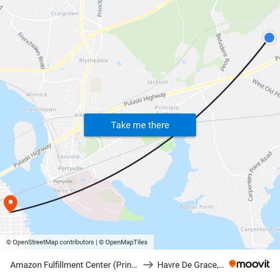 Amazon Fulfillment Center (Principio Pkwy West) to Havre De Grace, Maryland map