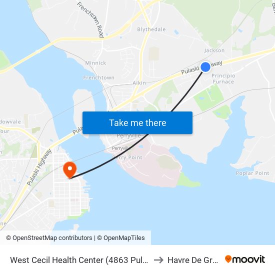 West Cecil Health Center (4863 Pulaski Hwy/Us 40 at Roundabout) to Havre De Grace, Maryland map