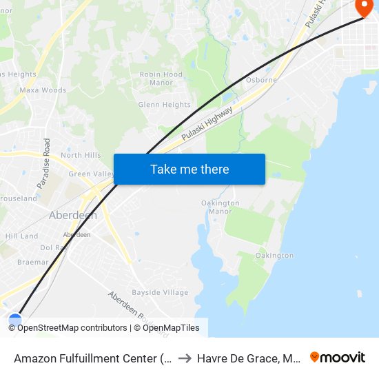 Amazon Fulfuillment Center (Cirelli Ct) to Havre De Grace, Maryland map