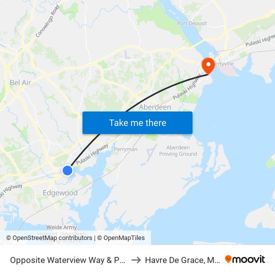 Opposite Waterview Way & Pulaski Hwy to Havre De Grace, Maryland map