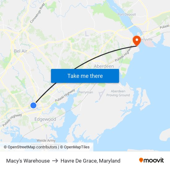 Macy's Warehouse to Havre De Grace, Maryland map