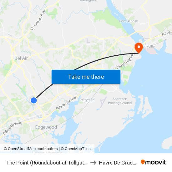 The Point (Roundabout at Tollgate Rd & Westover Ln) to Havre De Grace, Maryland map