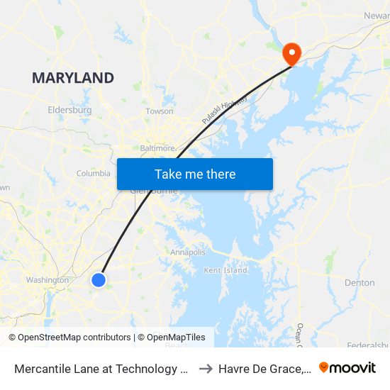 Mercantile Lane at Technology Way (Kaiser Side) to Havre De Grace, Maryland map