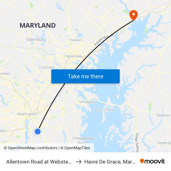Allentown Road at Webster Lane to Havre De Grace, Maryland map