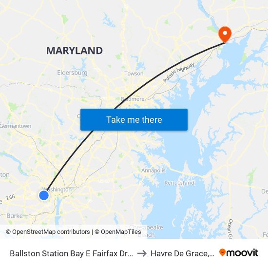 Ballston Station Bay E Fairfax Dr Eb @ N Stuart St to Havre De Grace, Maryland map