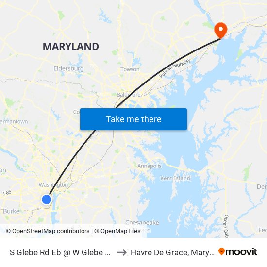 S Glebe Rd Eb @ W Glebe Rd FS to Havre De Grace, Maryland map