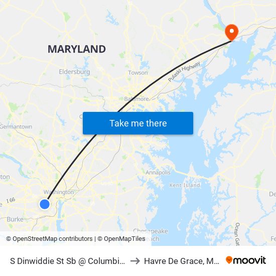 S Dinwiddie St Sb @ Columbia Pike Ns to Havre De Grace, Maryland map