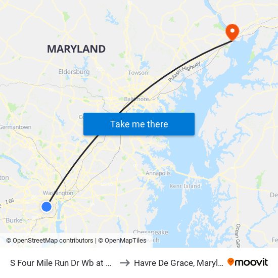 S Four Mile Run Dr Wb at 4191 to Havre De Grace, Maryland map