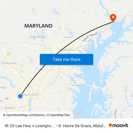 Rt 29 Lee Hwy + Lexington St to Havre De Grace, Maryland map