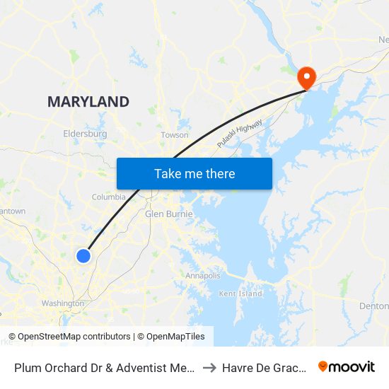 Plum Orchard Dr & Adventist Medical Cen White Oak to Havre De Grace, Maryland map