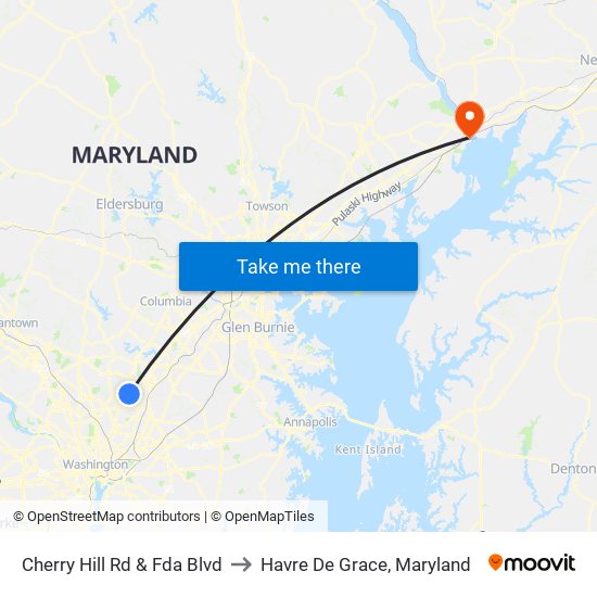 Cherry Hill Rd & Fda Blvd to Havre De Grace, Maryland map