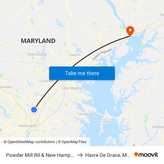 Powder Mill Rd & New Hampshire Ave to Havre De Grace, Maryland map