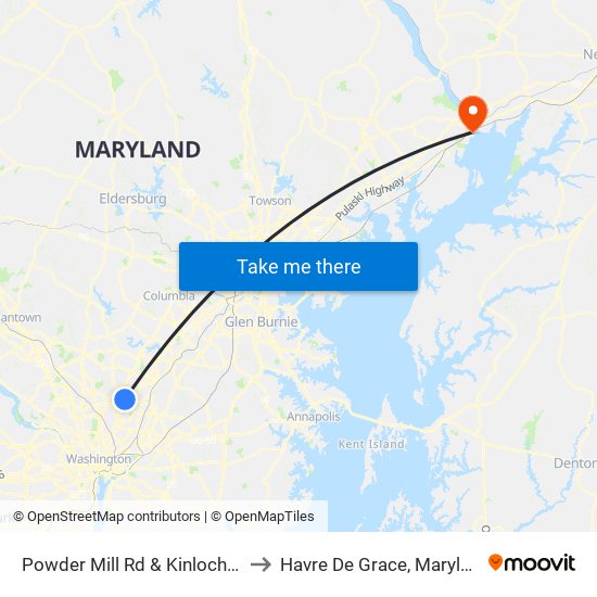 Powder Mill Rd & Kinloch Rd to Havre De Grace, Maryland map