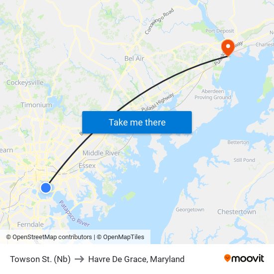 Towson St. (Nb) to Havre De Grace, Maryland map