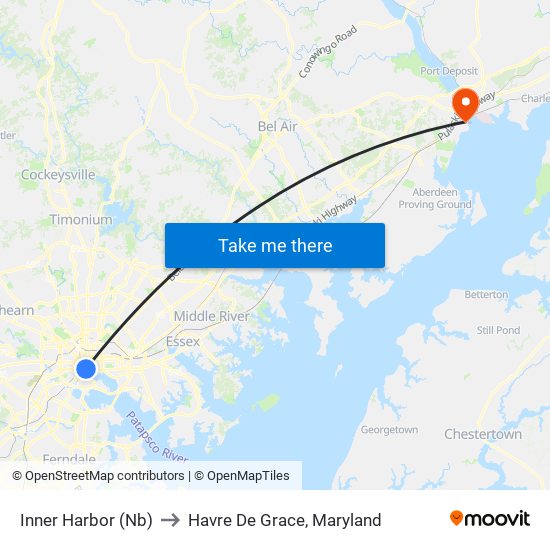Inner Harbor (Nb) to Havre De Grace, Maryland map