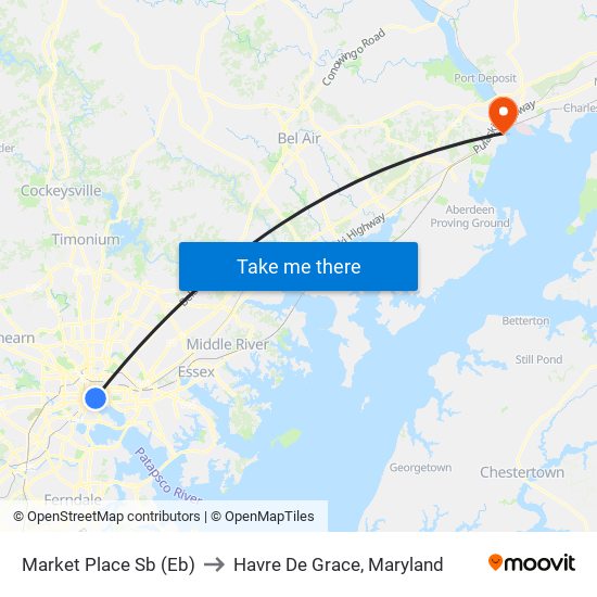 Market Place Sb (Eb) to Havre De Grace, Maryland map