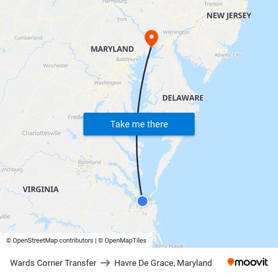 Wards Corner Transfer to Havre De Grace, Maryland map