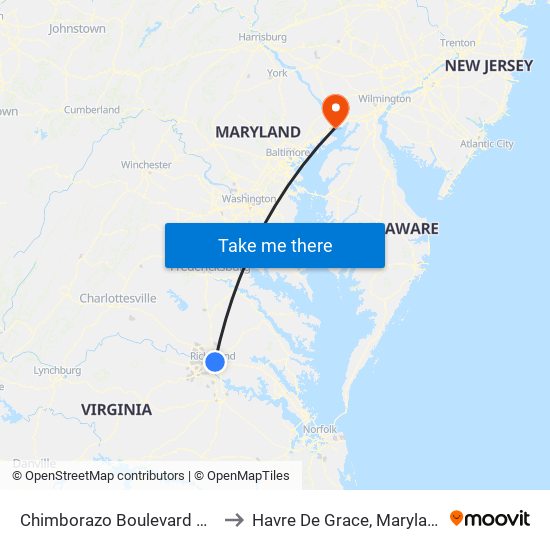 Chimborazo Boulevard + P to Havre De Grace, Maryland map