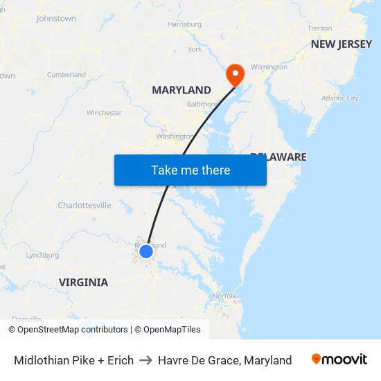 Midlothian Pike + Erich to Havre De Grace, Maryland map