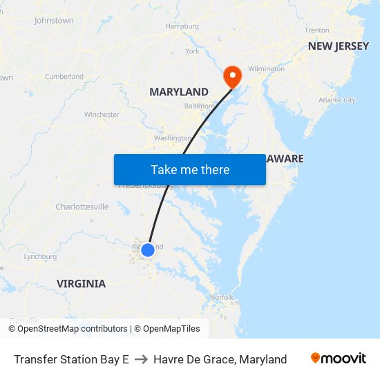 Transfer Station Bay E to Havre De Grace, Maryland map