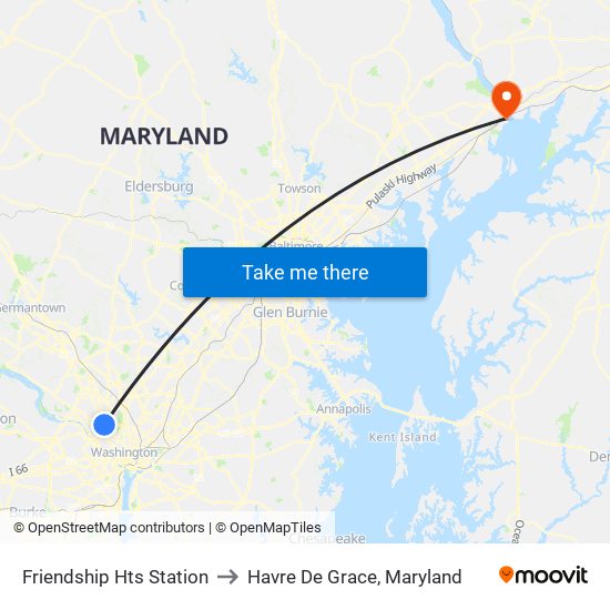 Friendship Hts Station to Havre De Grace, Maryland map