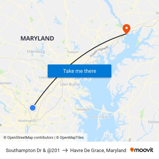 Southampton Dr & @201 to Havre De Grace, Maryland map
