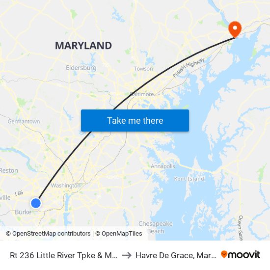 Rt 236 Little River Tpke & Medford to Havre De Grace, Maryland map