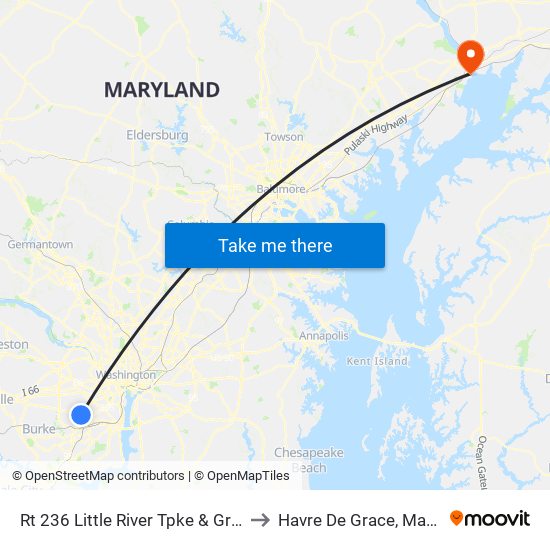 Rt 236 Little River Tpke & Green SP to Havre De Grace, Maryland map