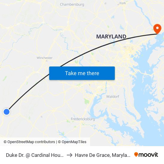 Duke Dr. @ Cardinal House to Havre De Grace, Maryland map