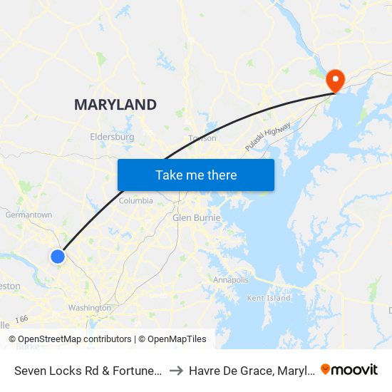 Seven Locks Rd & Fortune Terr to Havre De Grace, Maryland map