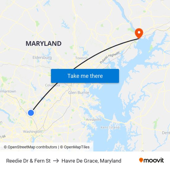 Reedie Dr & Fern St to Havre De Grace, Maryland map