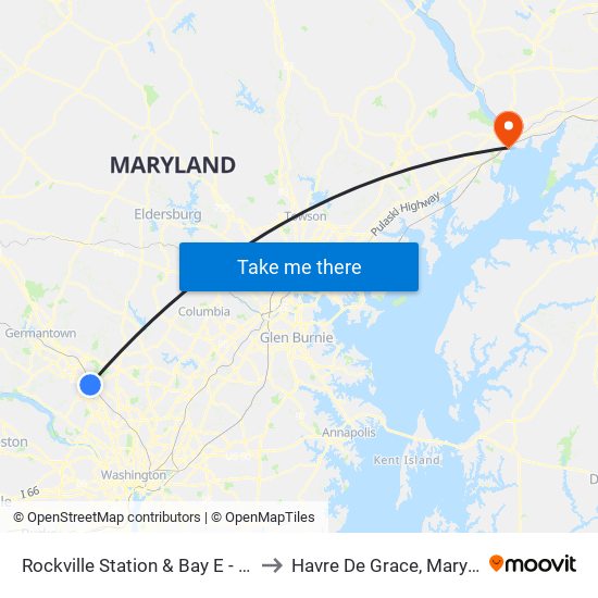 Rockville Station & Bay E - West to Havre De Grace, Maryland map