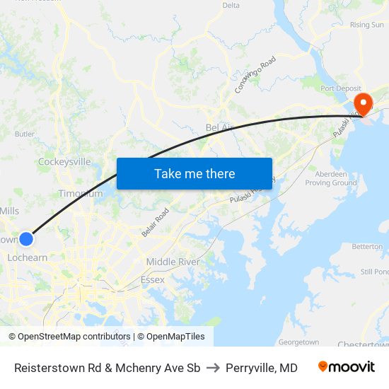 Reisterstown Rd & Mchenry Ave Sb to Perryville, MD map