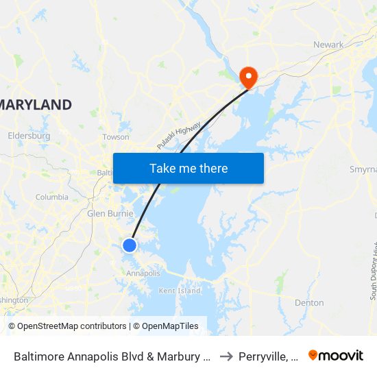 Baltimore Annapolis Blvd & Marbury Rd Sb to Perryville, MD map