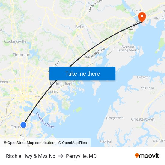 Ritchie Hwy & Mva Nb to Perryville, MD map