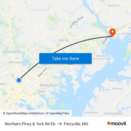 Northern Pkwy & York Rd Eb to Perryville, MD map