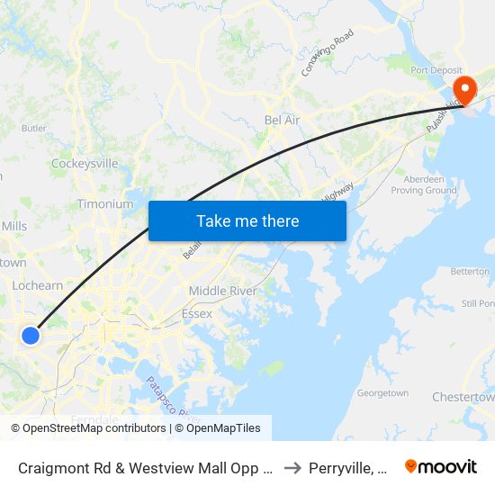 Craigmont Rd & Westview Mall Opp Wb to Perryville, MD map