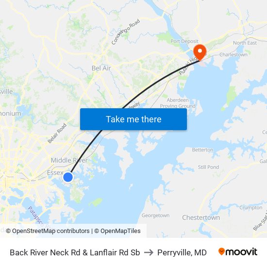 Back River Neck Rd & Lanflair Rd Sb to Perryville, MD map