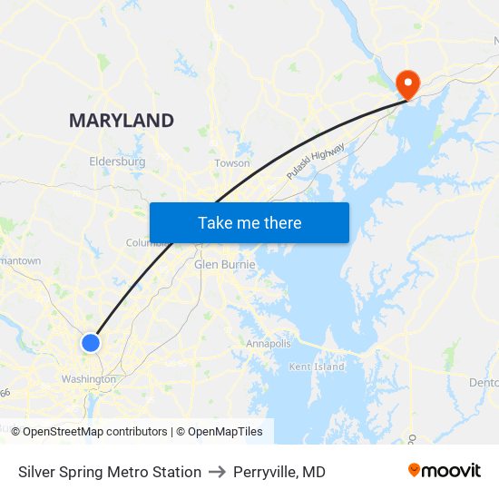 Silver Spring Metro Station to Perryville, MD map