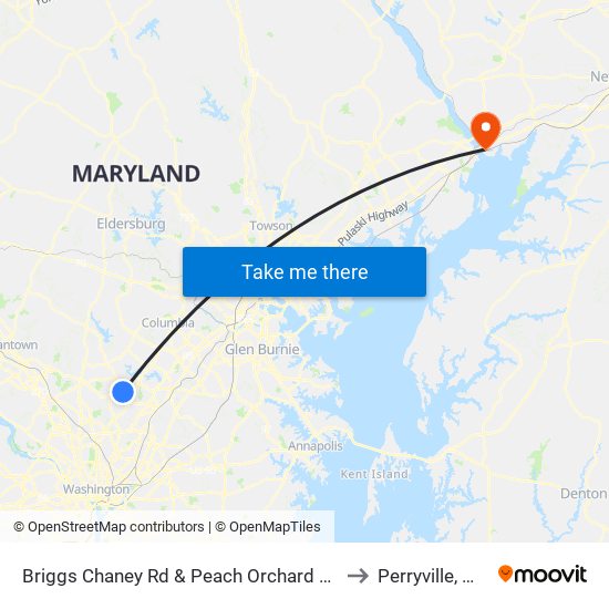 Briggs Chaney Rd & Peach Orchard Rd to Perryville, MD map