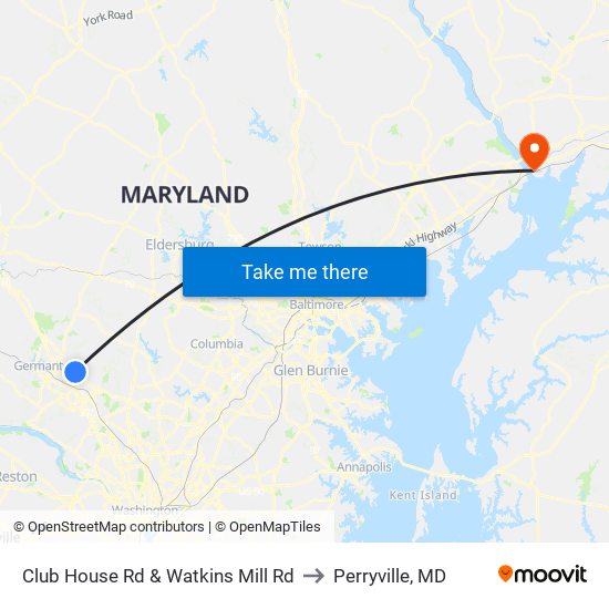 Club House Rd & Watkins Mill Rd to Perryville, MD map