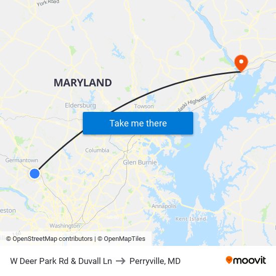 W Deer Park Rd & Duvall Ln to Perryville, MD map