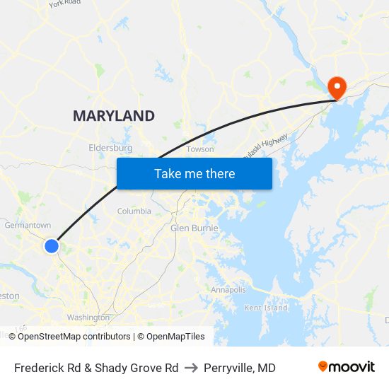 Frederick Rd & Shady Grove Rd to Perryville, MD map