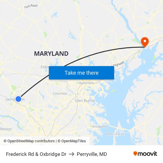 Frederick Rd & Oxbridge Dr to Perryville, MD map