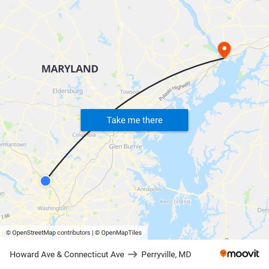 Howard Ave & Connecticut Ave to Perryville, MD map