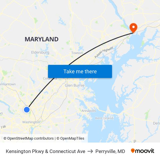 Kensington Pkwy & Connecticut Ave to Perryville, MD map