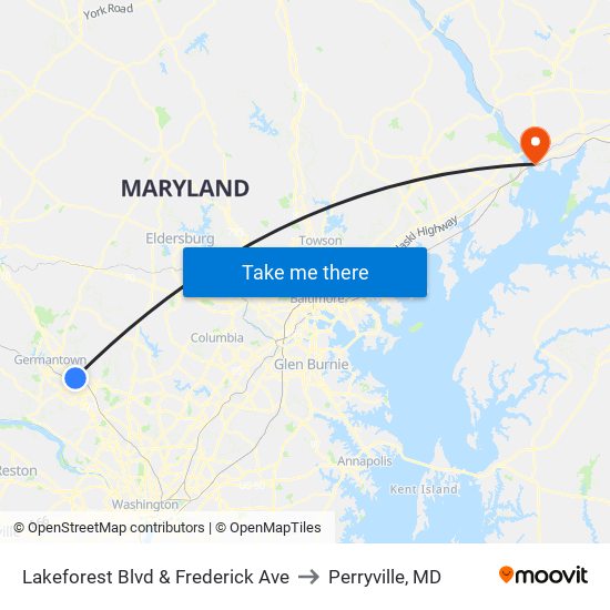 Lakeforest Blvd & Frederick Ave to Perryville, MD map