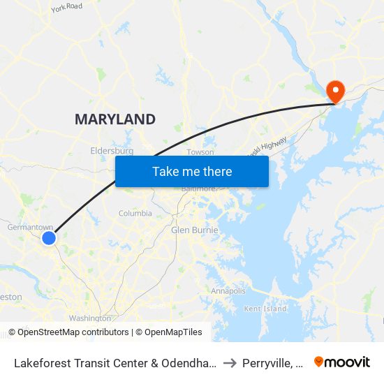 Lakeforest Transit Center & Odendhal Ave to Perryville, MD map